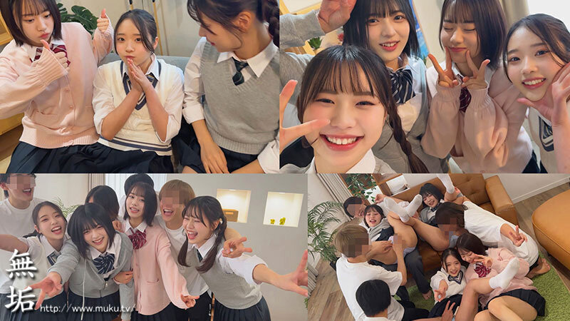 「赤名いと・五芭・虹村ゆみ・二葉エマが女子校生コスで乱交ハメ撮り中出しオフパコ体験」のサムネイル